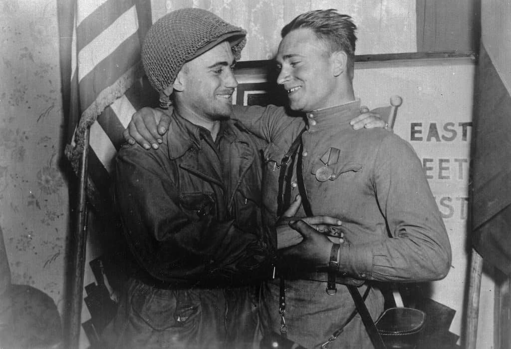 The US 69th Division and Soviet 58th Guards Rifle Division met at the river Elbe on April 25th 1945
