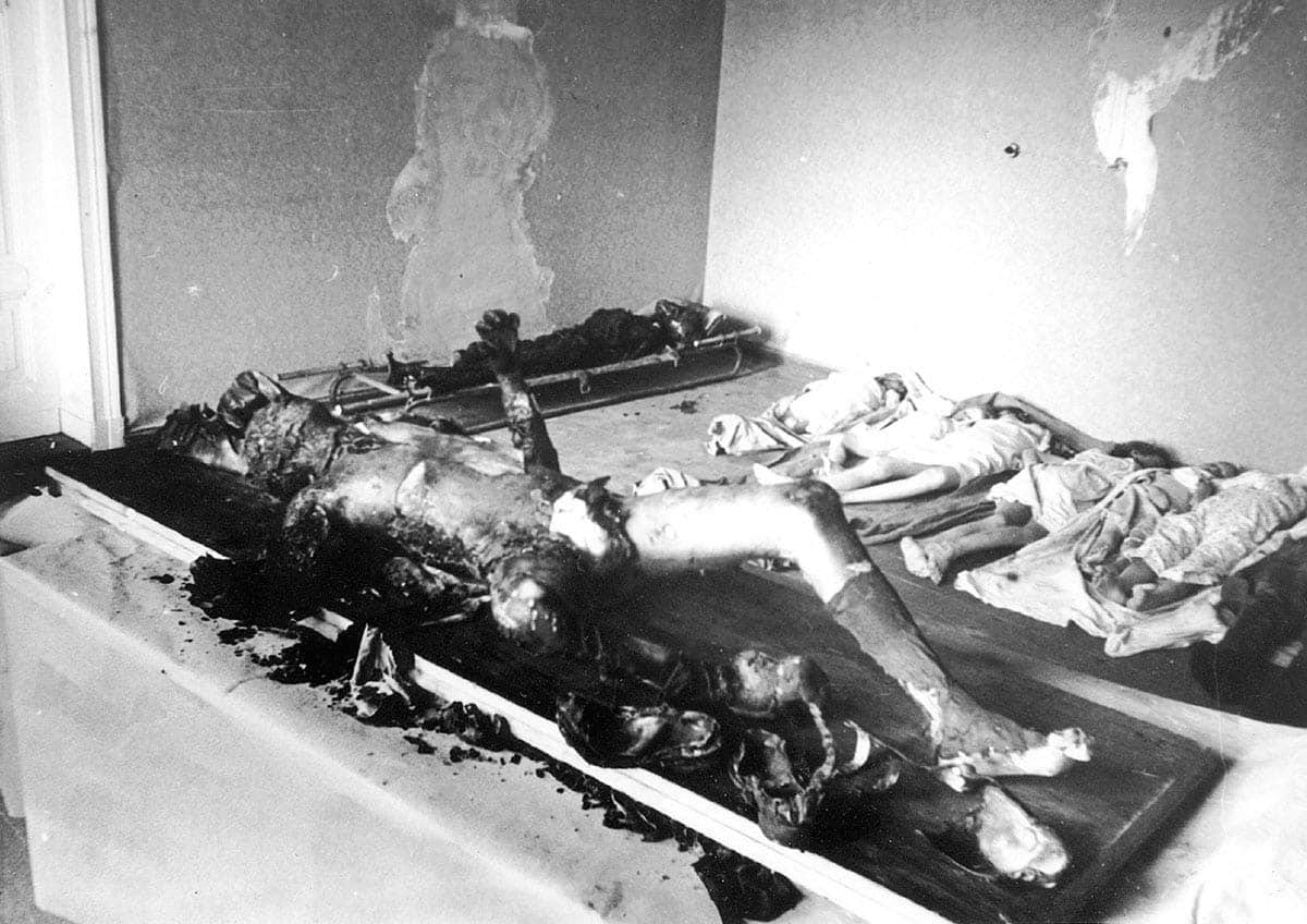 The bodies of Joseph and Magda Goebbels and their six children, following their discovery by Soviet troops in May 1945