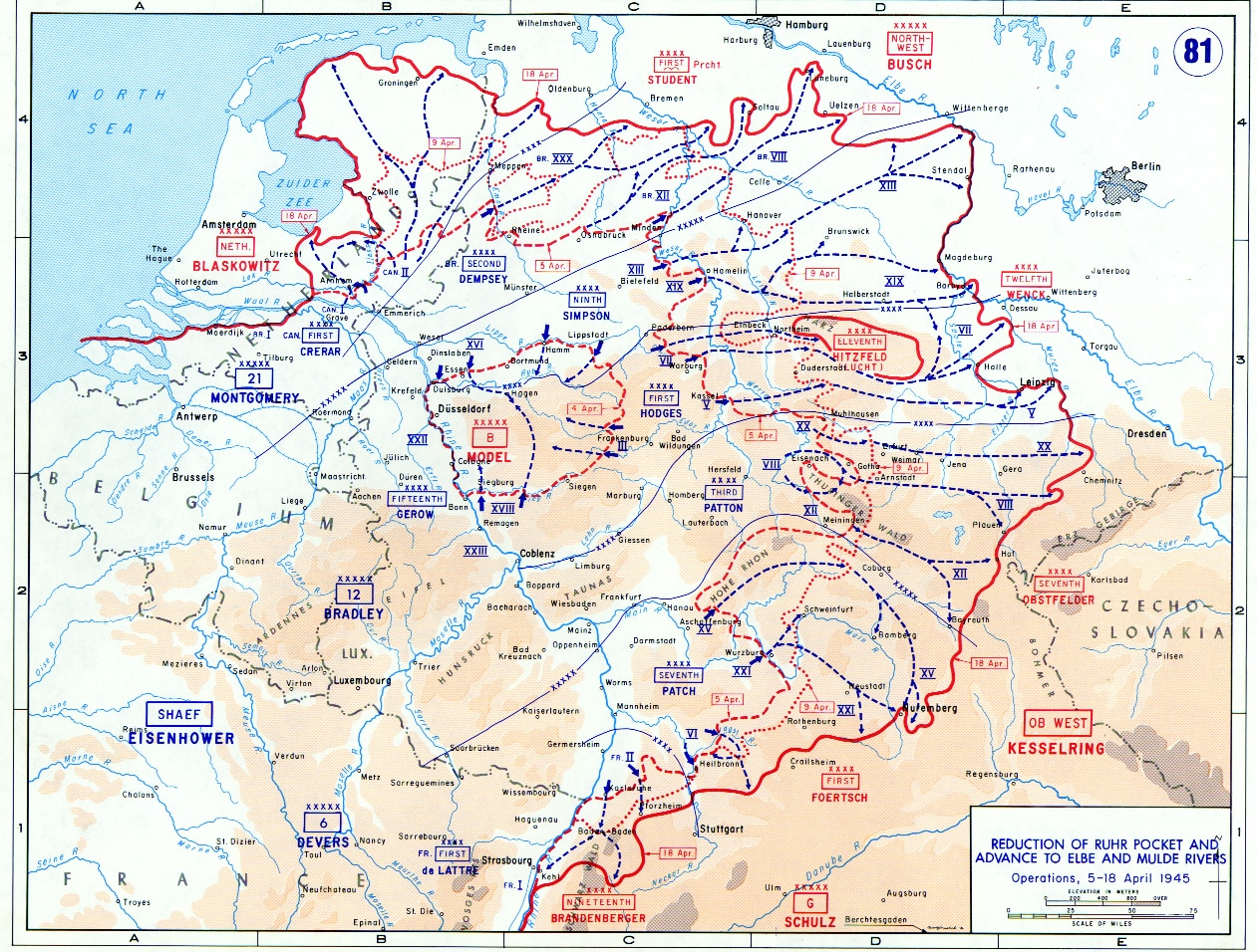 A map of the Western Allies advance by mid April 1945